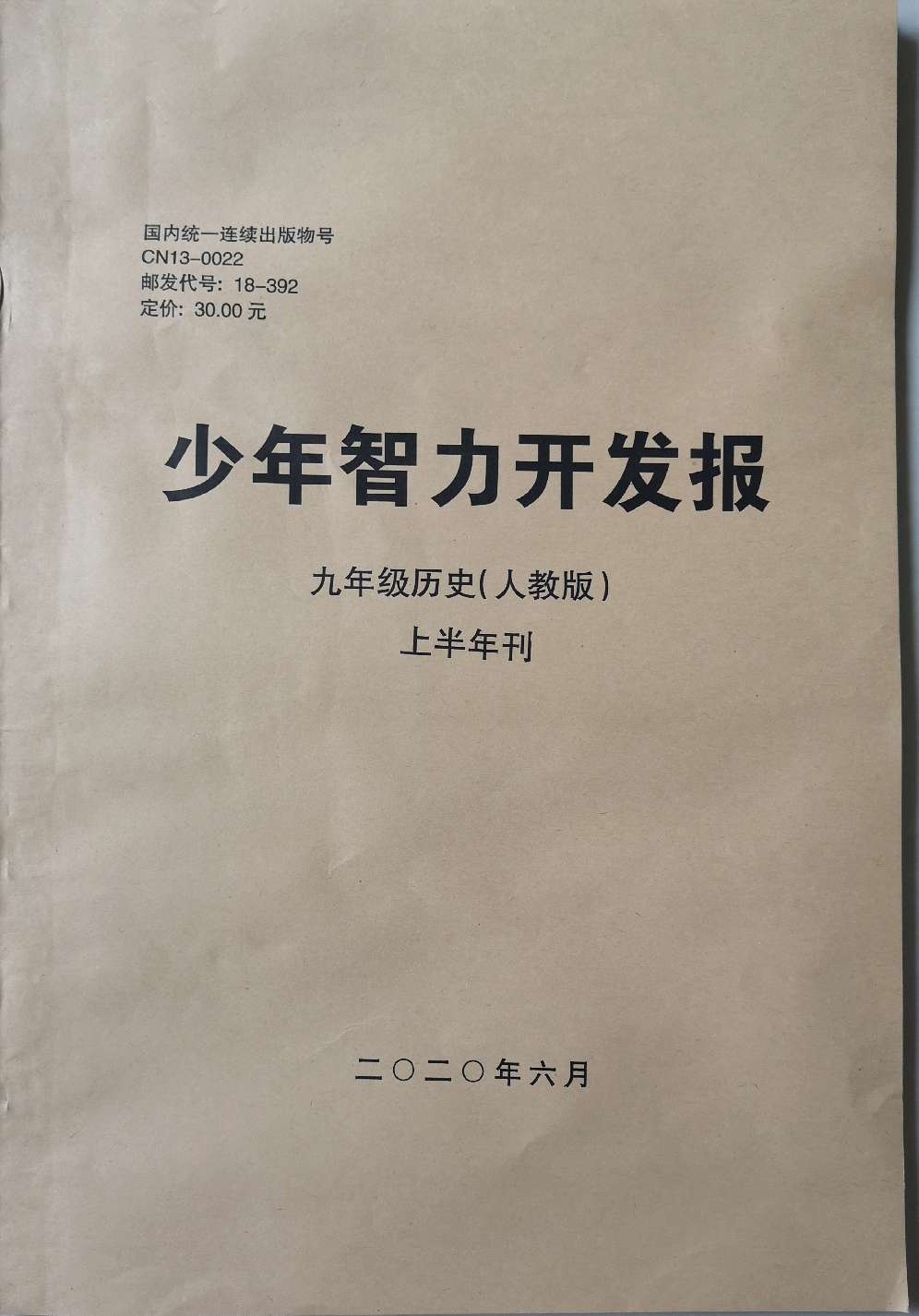 少年智力开发报（文综专页初中历史九年级部编人教版合订本）